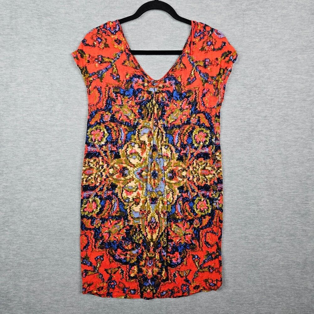Maeve Women’s Watercolor Printed Cap Sleeve V-neck Mini Dress Size S